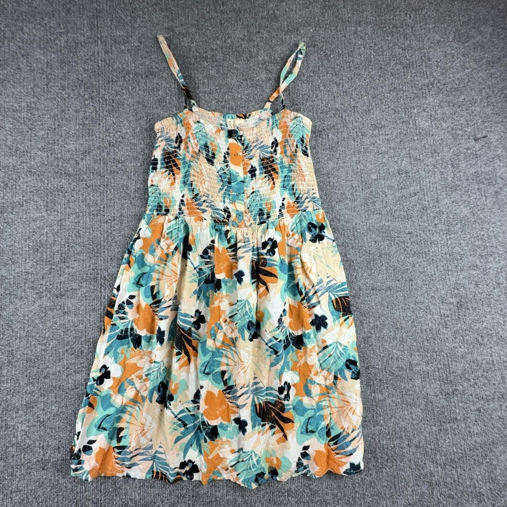 Roxy Dress Teens Large Multicolor Tropical Floral Smocked Strappy Sundress